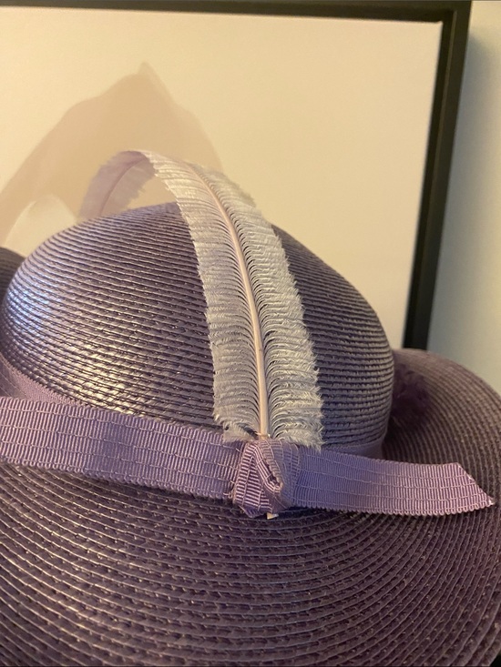 Vintage 80’s  Bellini New York Straw Lilac Hat With a Feather and Netting main image 6